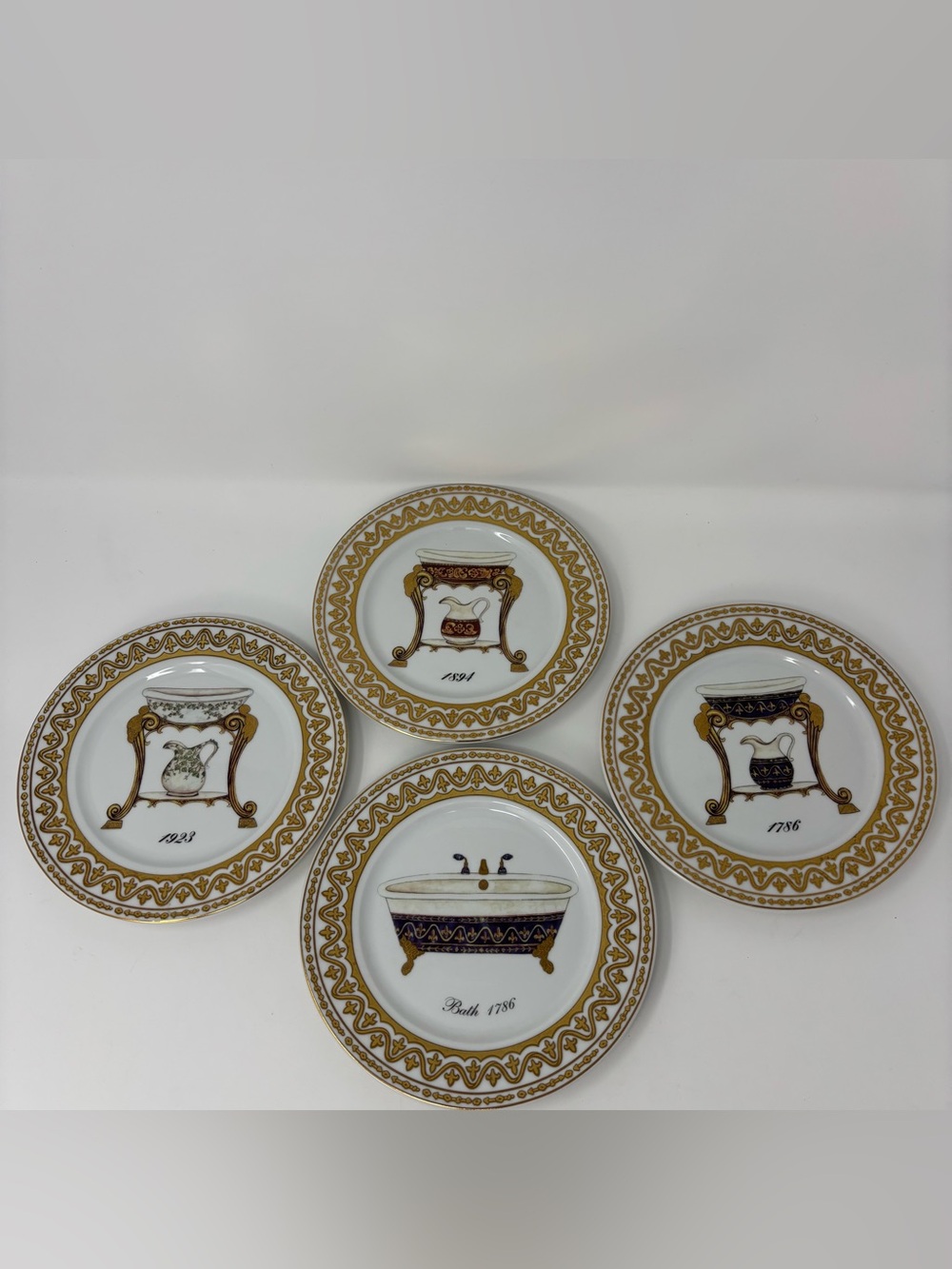 I Godinger Limoges Set of 4 Dessert Plates Vintage Antique Bath Motifs 7.5"